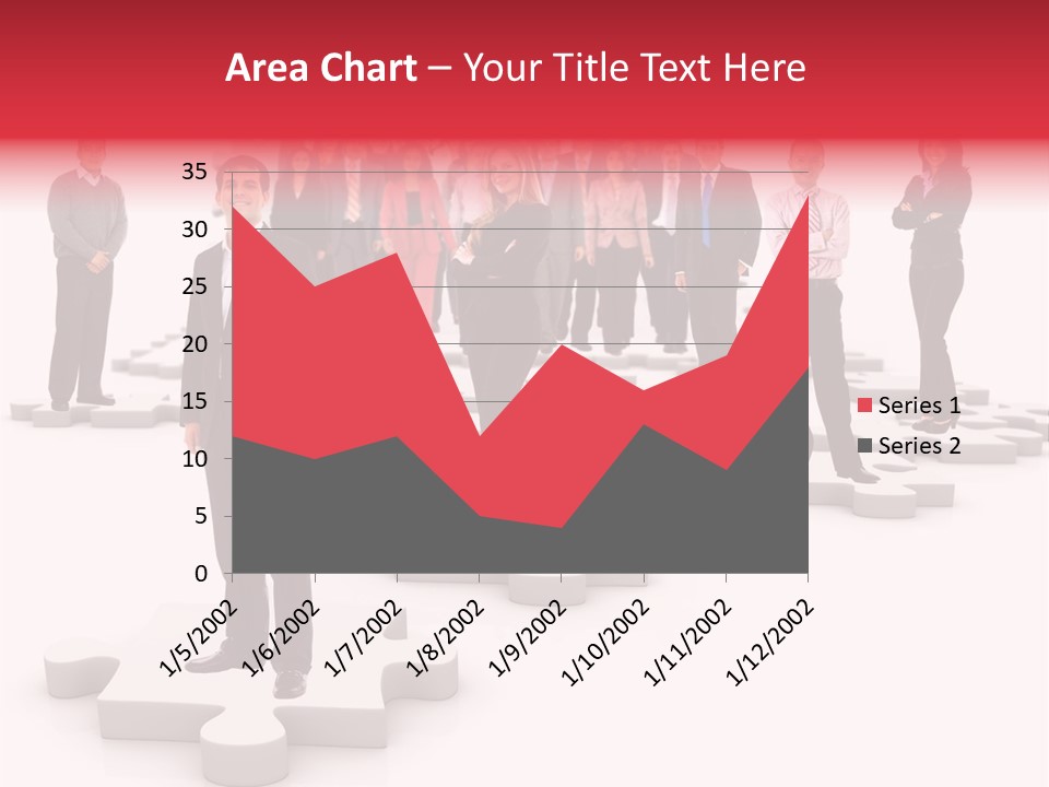 A Group Of Business People Standing In Front Of A Puzzle Piece PowerPoint Template