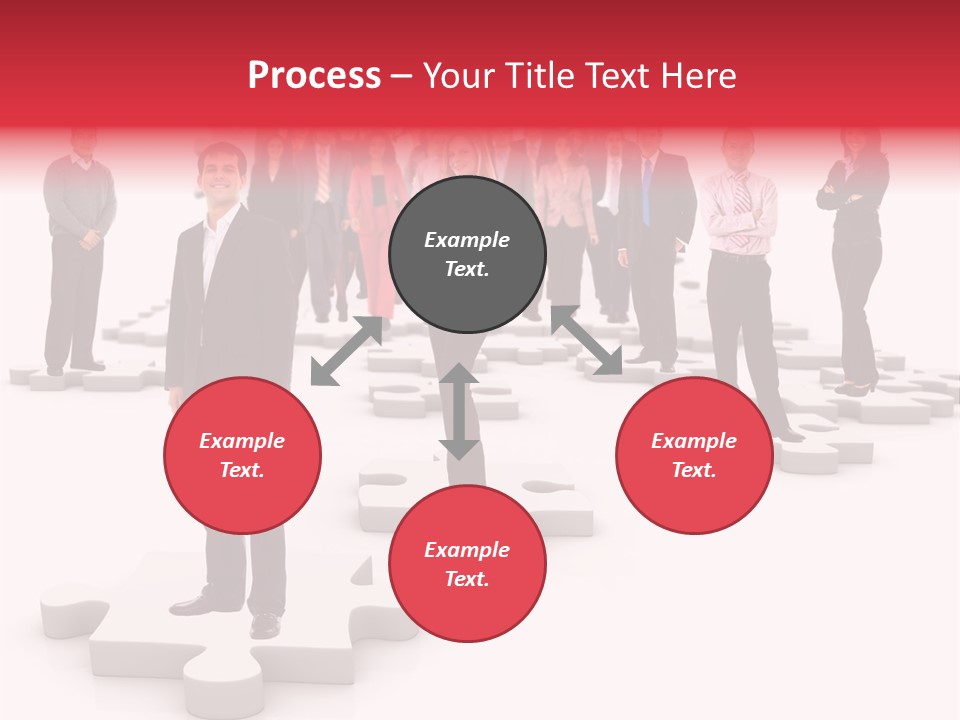 A Group Of Business People Standing In Front Of A Puzzle Piece PowerPoint Template