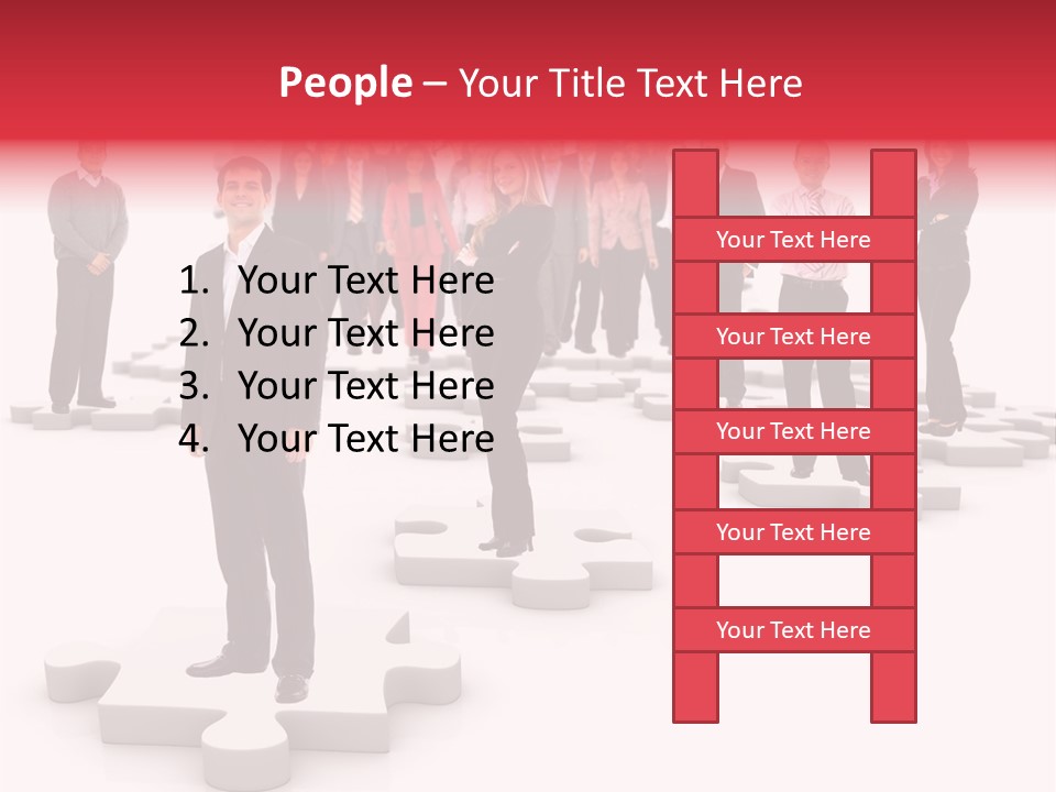 A Group Of Business People Standing In Front Of A Puzzle Piece PowerPoint Template