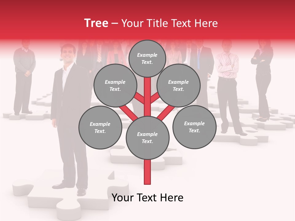 A Group Of Business People Standing In Front Of A Puzzle Piece PowerPoint Template