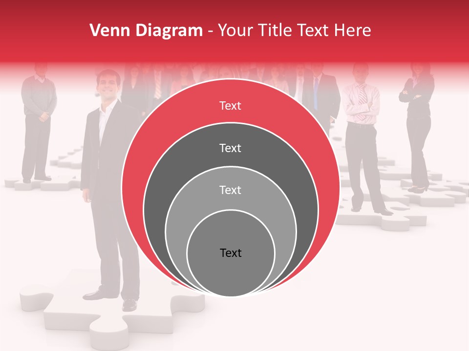 A Group Of Business People Standing In Front Of A Puzzle Piece PowerPoint Template