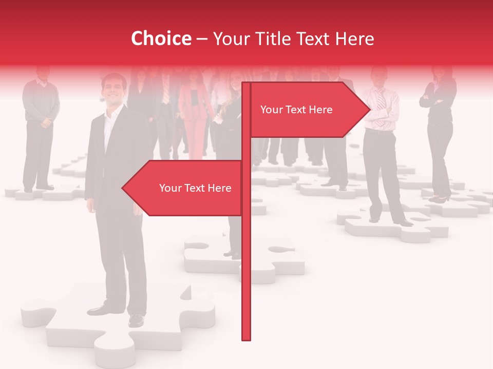 A Group Of Business People Standing In Front Of A Puzzle Piece PowerPoint Template
