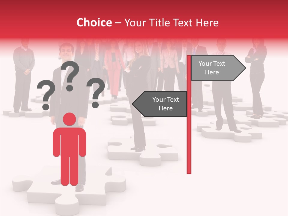 A Group Of Business People Standing In Front Of A Puzzle Piece PowerPoint Template