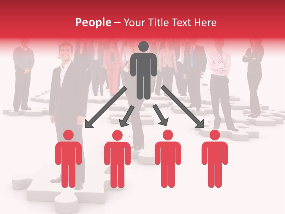 A Group Of Business People Standing In Front Of A Puzzle Piece PowerPoint Template