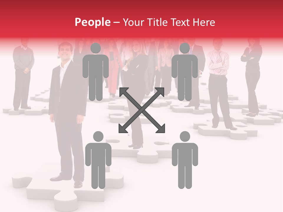 A Group Of Business People Standing In Front Of A Puzzle Piece PowerPoint Template
