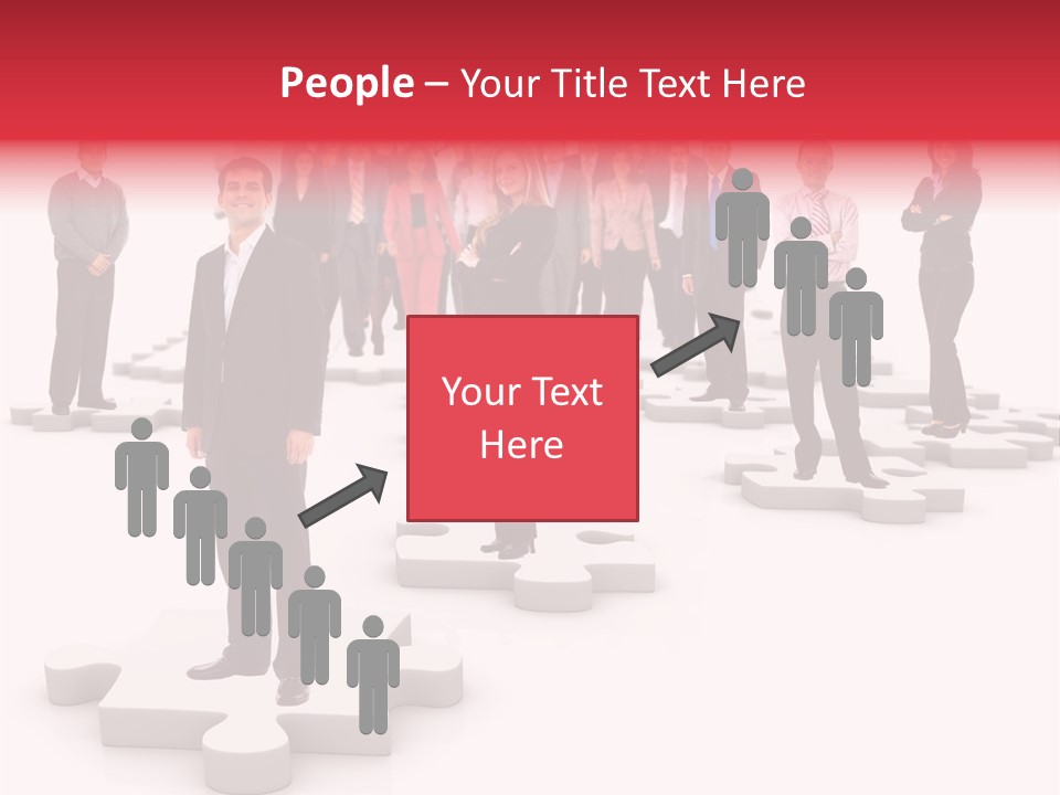 A Group Of Business People Standing In Front Of A Puzzle Piece PowerPoint Template