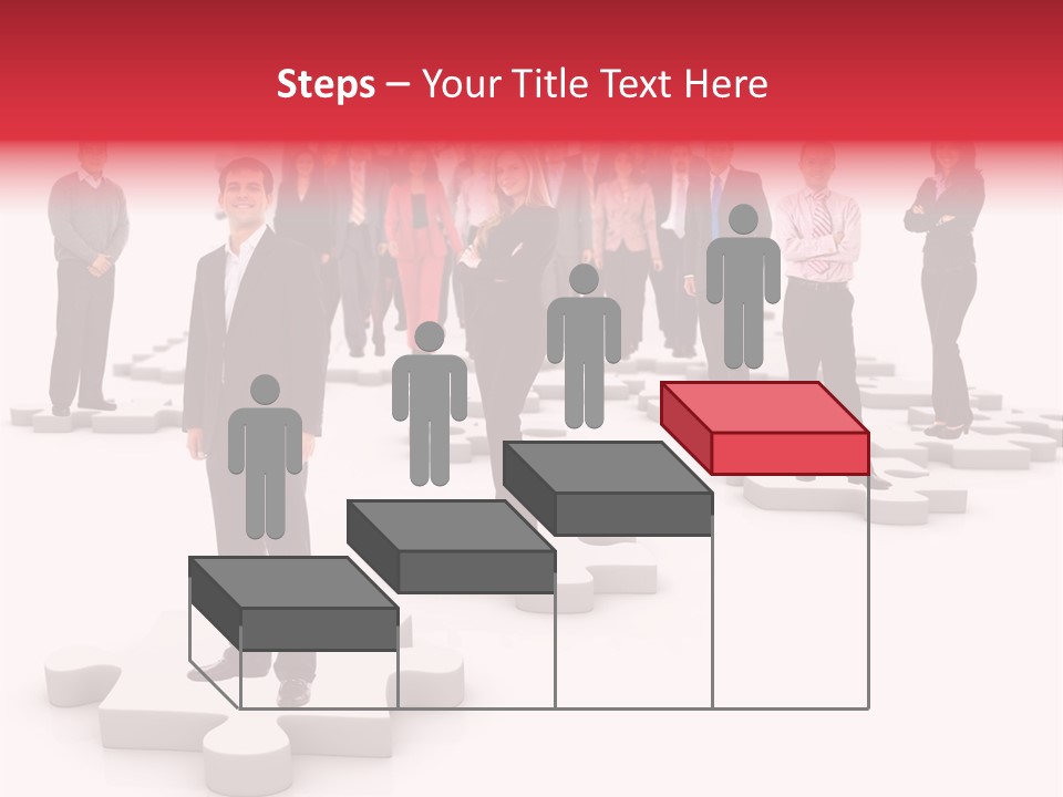 A Group Of Business People Standing In Front Of A Puzzle Piece PowerPoint Template