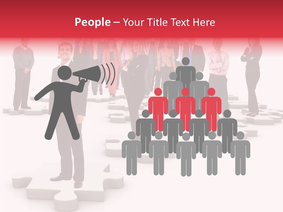 A Group Of Business People Standing In Front Of A Puzzle Piece PowerPoint Template