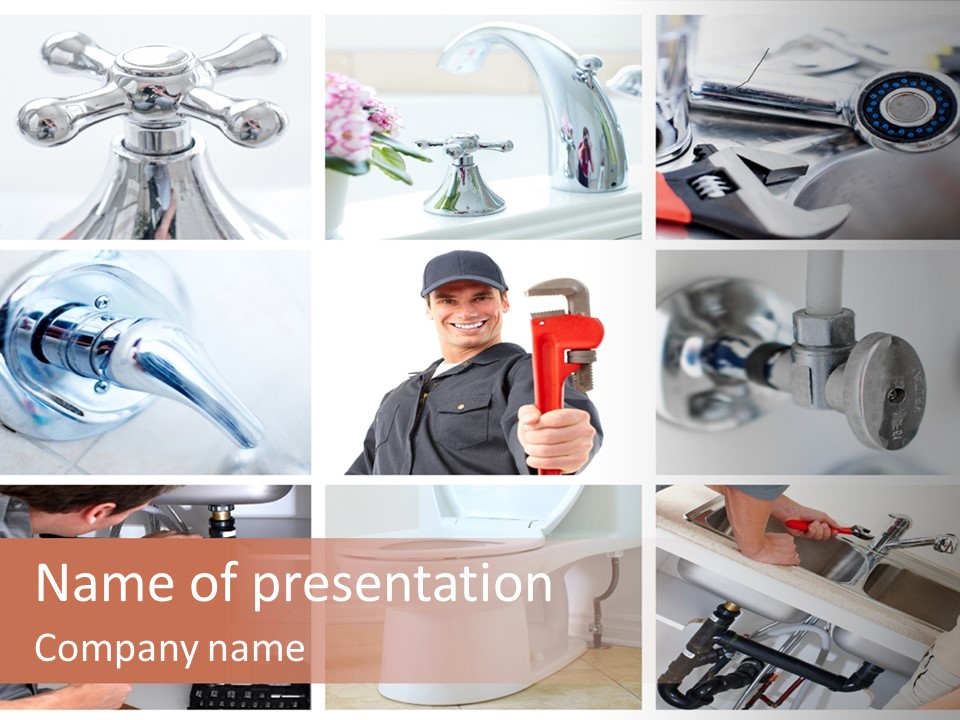 A Collage Of Photos With A Plumber And A Wrench PowerPoint Template