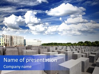 A Large Group Of Cement Blocks With A Sky Background PowerPoint Template