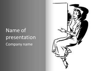 A Black And White Picture Of A Woman Sitting In A Chair PowerPoint Template