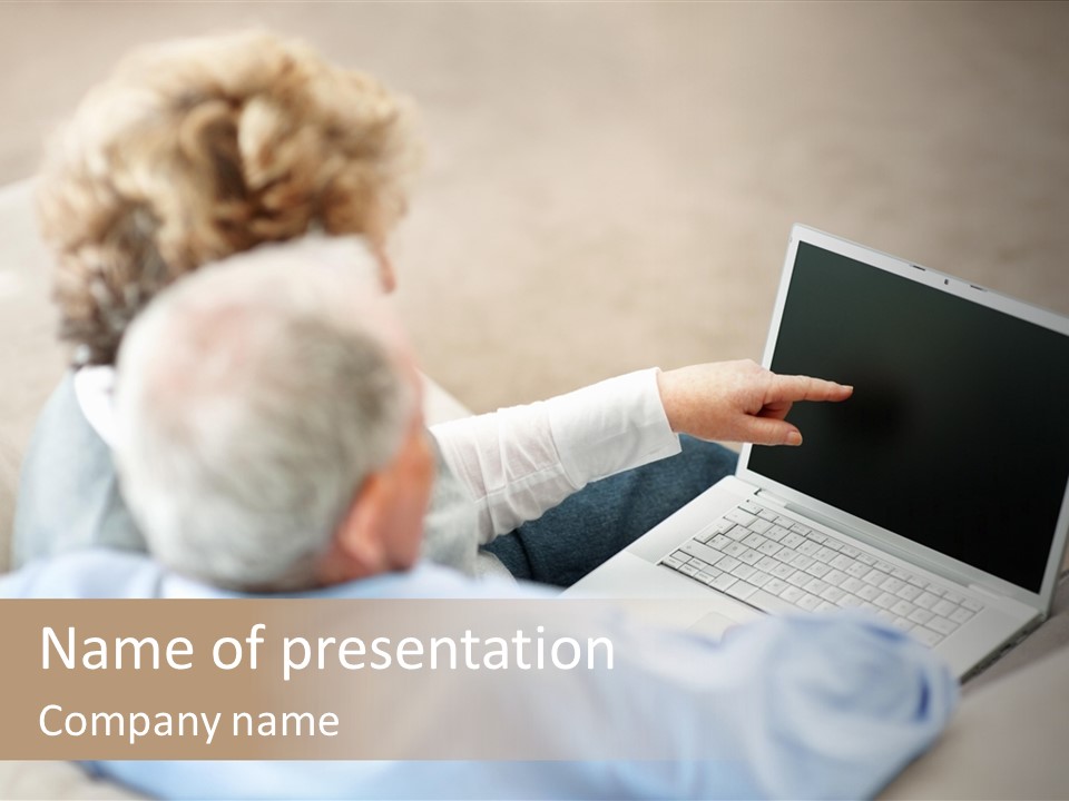 A Woman Pointing At A Laptop Computer Screen PowerPoint Template