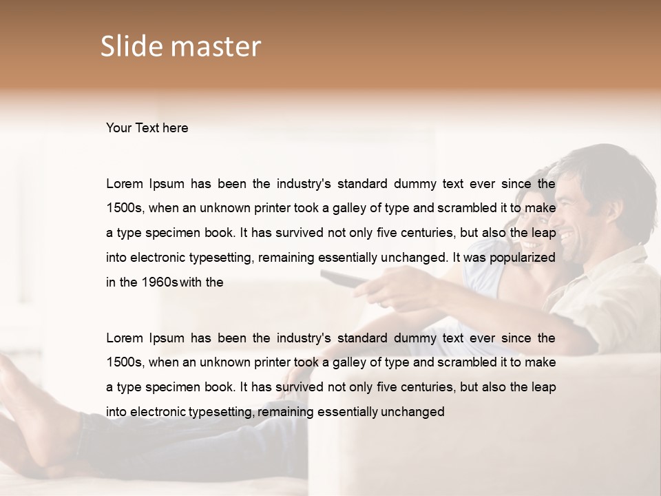 A Man And Woman Sitting On A Couch With A Remote Control PowerPoint Template