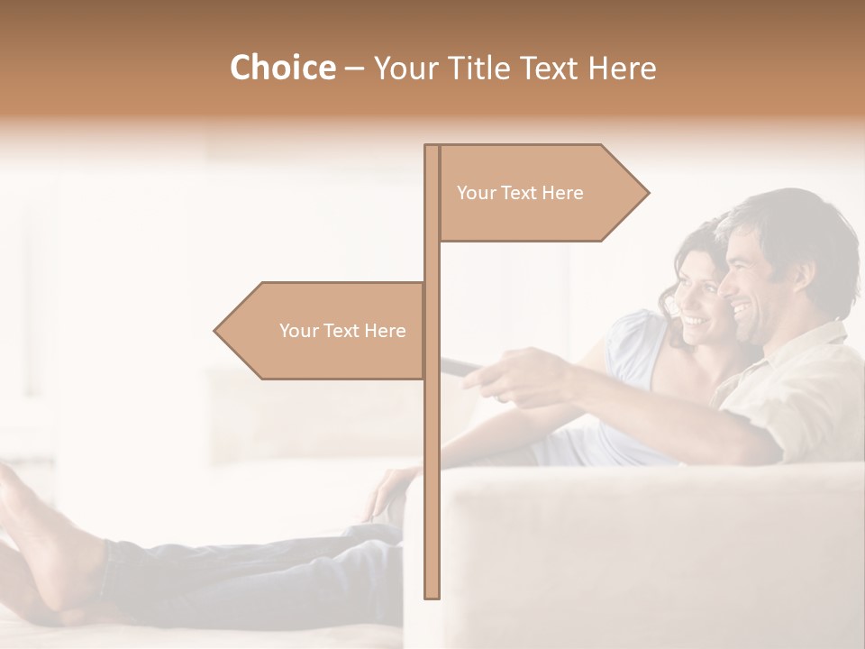 A Man And Woman Sitting On A Couch With A Remote Control PowerPoint Template