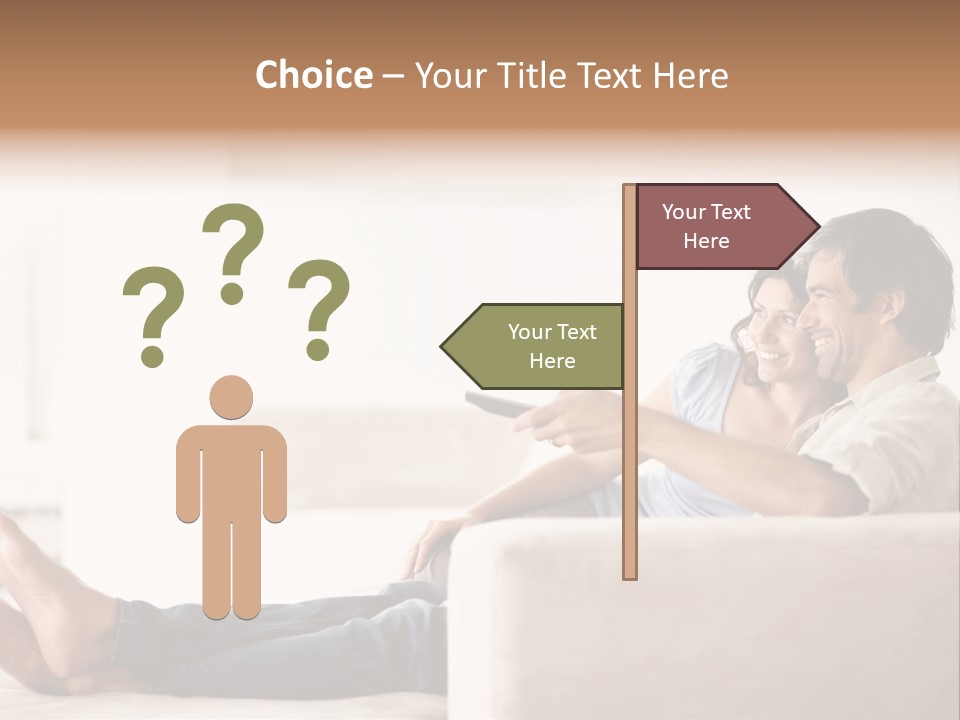 A Man And Woman Sitting On A Couch With A Remote Control PowerPoint Template