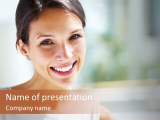 A Woman Smiling With A White Smile On Her Face PowerPoint Template