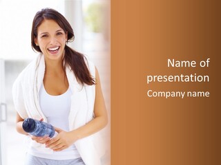 A Woman In A Towel Holding A Water Bottle PowerPoint Template