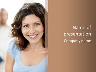 A Woman Is Smiling While Standing Behind A Wall PowerPoint Template