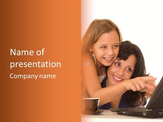 Two Girls Are Looking At A Laptop Screen PowerPoint Template