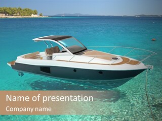 A Boat Floating In Clear Blue Water Near Shore PowerPoint Template