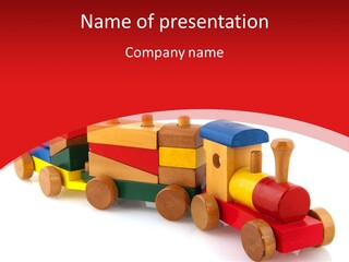 A Wooden Toy Train On A Red And White Background PowerPoint Template