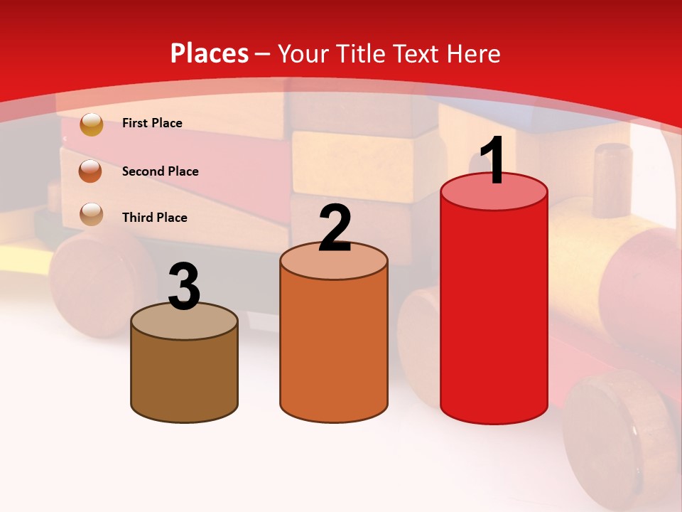 A Wooden Toy Train On A Red And White Background PowerPoint Template