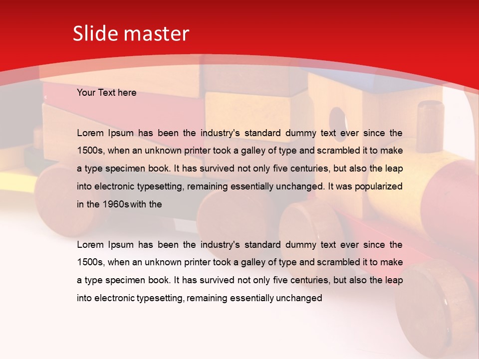 A Wooden Toy Train On A Red And White Background PowerPoint Template