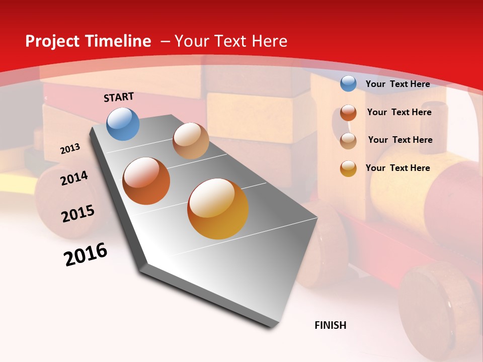 A Wooden Toy Train On A Red And White Background PowerPoint Template