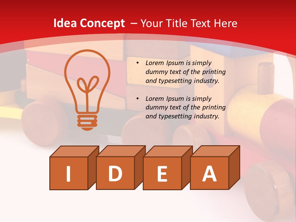 A Wooden Toy Train On A Red And White Background PowerPoint Template
