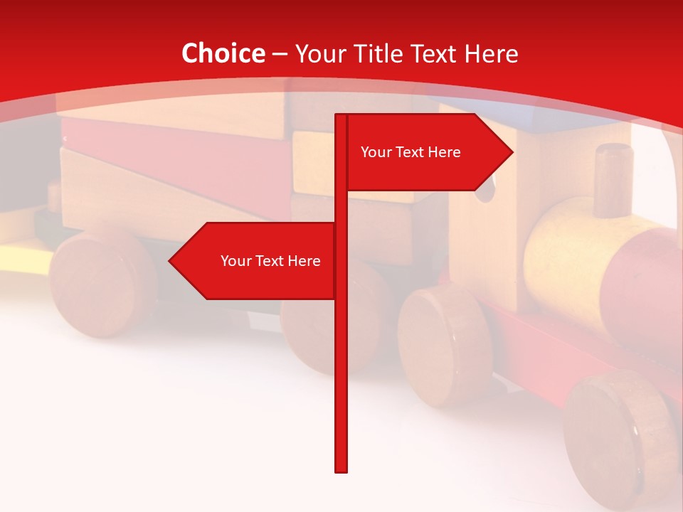 A Wooden Toy Train On A Red And White Background PowerPoint Template