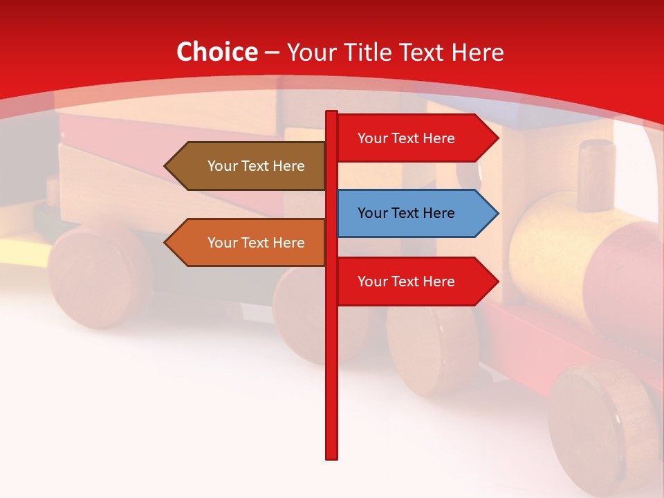 A Wooden Toy Train On A Red And White Background PowerPoint Template