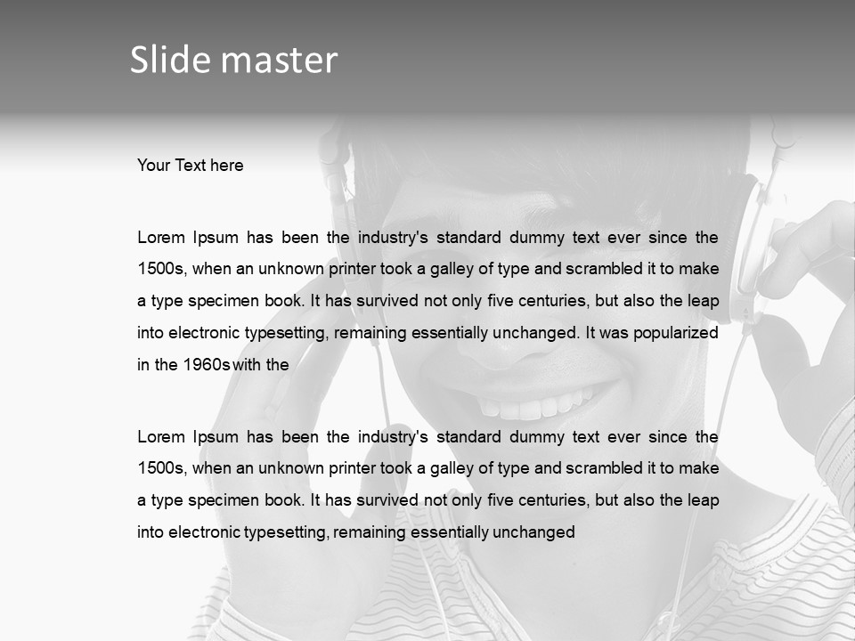 A Young Man Wearing Headphones Is Smiling PowerPoint Template