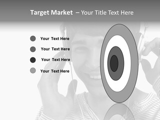 A Young Man Wearing Headphones Is Smiling PowerPoint Template