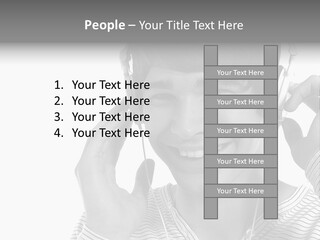 A Young Man Wearing Headphones Is Smiling PowerPoint Template