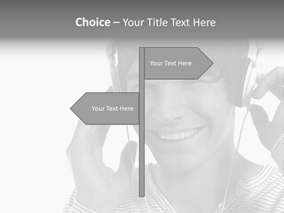 A Young Man Wearing Headphones Is Smiling PowerPoint Template