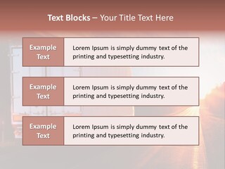 A Semi Truck Driving Down A Rural Road At Sunset PowerPoint Template