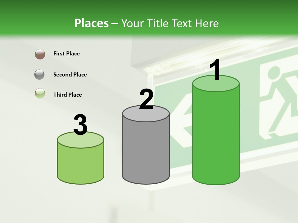 A Green And White Sign Hanging From A Ceiling PowerPoint Template