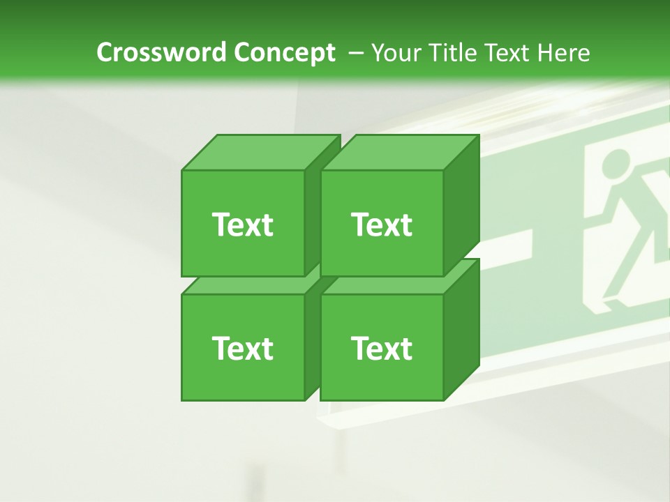 A Green And White Sign Hanging From A Ceiling PowerPoint Template