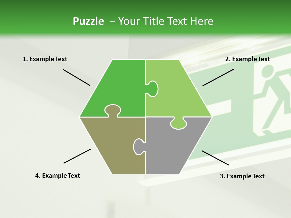 A Green And White Sign Hanging From A Ceiling PowerPoint Template