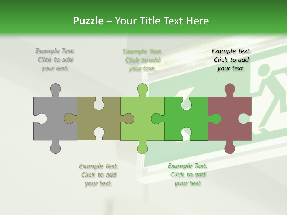 A Green And White Sign Hanging From A Ceiling PowerPoint Template