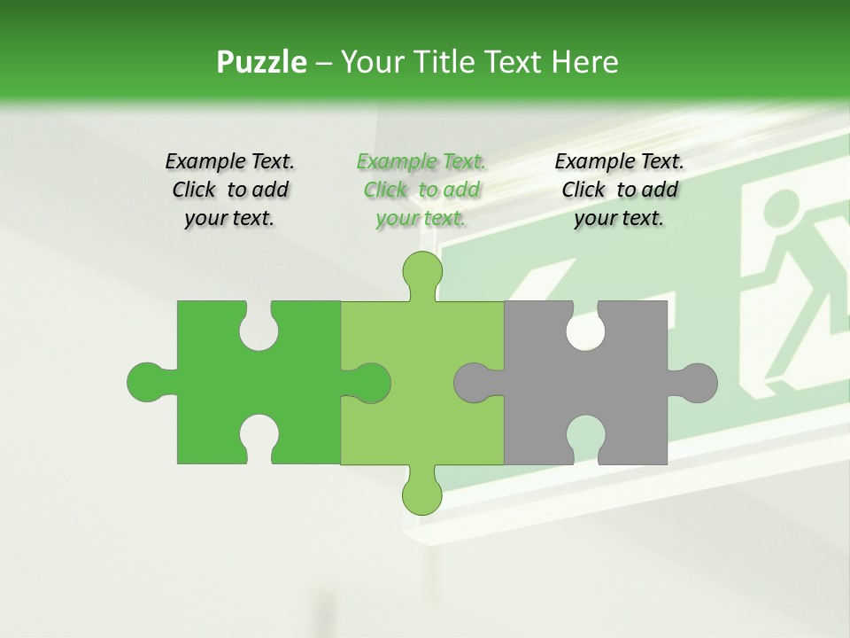 A Green And White Sign Hanging From A Ceiling PowerPoint Template