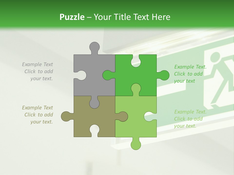 A Green And White Sign Hanging From A Ceiling PowerPoint Template