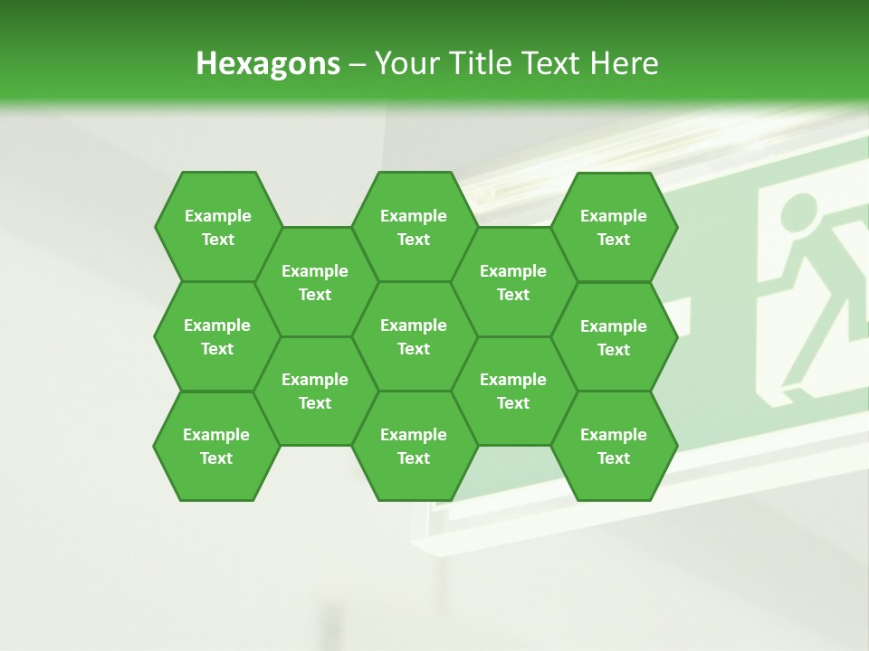 A Green And White Sign Hanging From A Ceiling PowerPoint Template