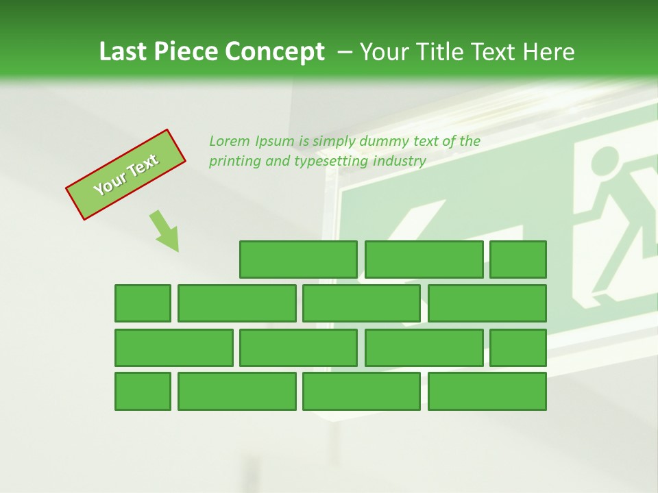 A Green And White Sign Hanging From A Ceiling PowerPoint Template