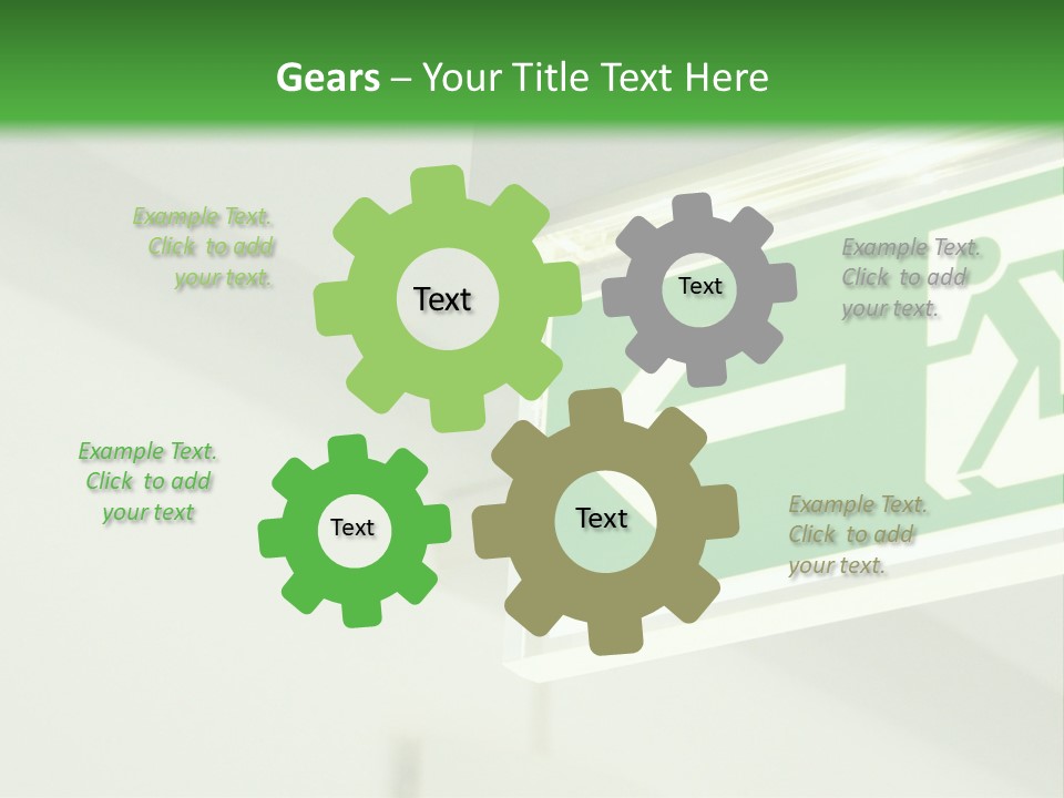 A Green And White Sign Hanging From A Ceiling PowerPoint Template