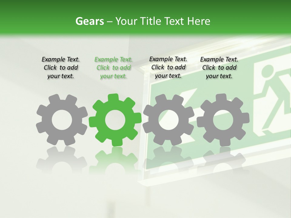 A Green And White Sign Hanging From A Ceiling PowerPoint Template