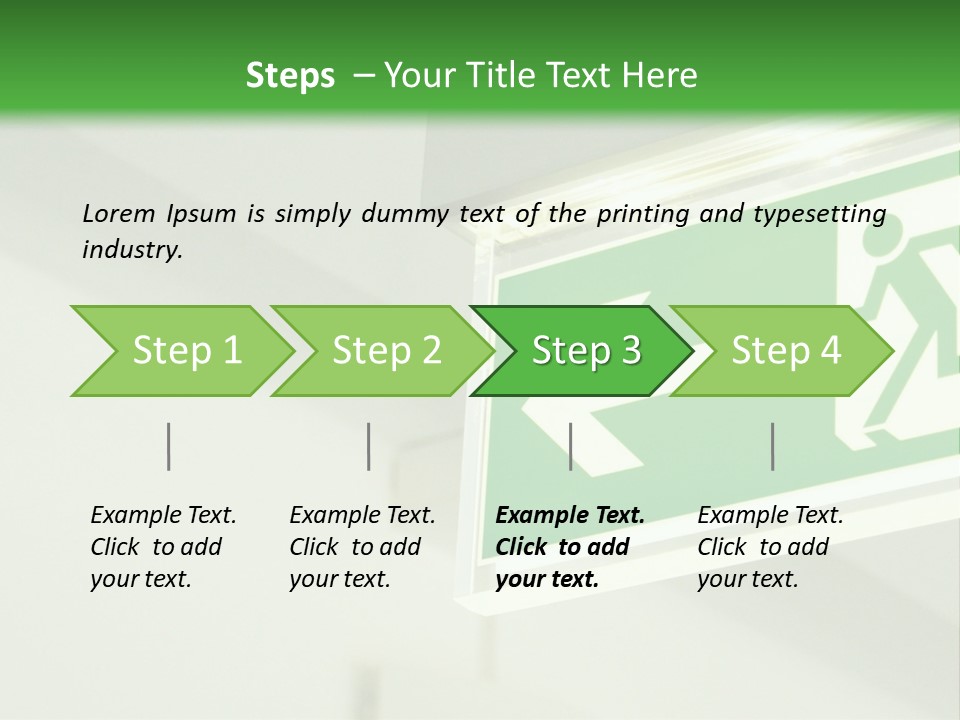 A Green And White Sign Hanging From A Ceiling PowerPoint Template
