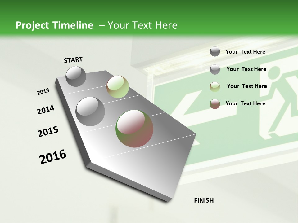 A Green And White Sign Hanging From A Ceiling PowerPoint Template