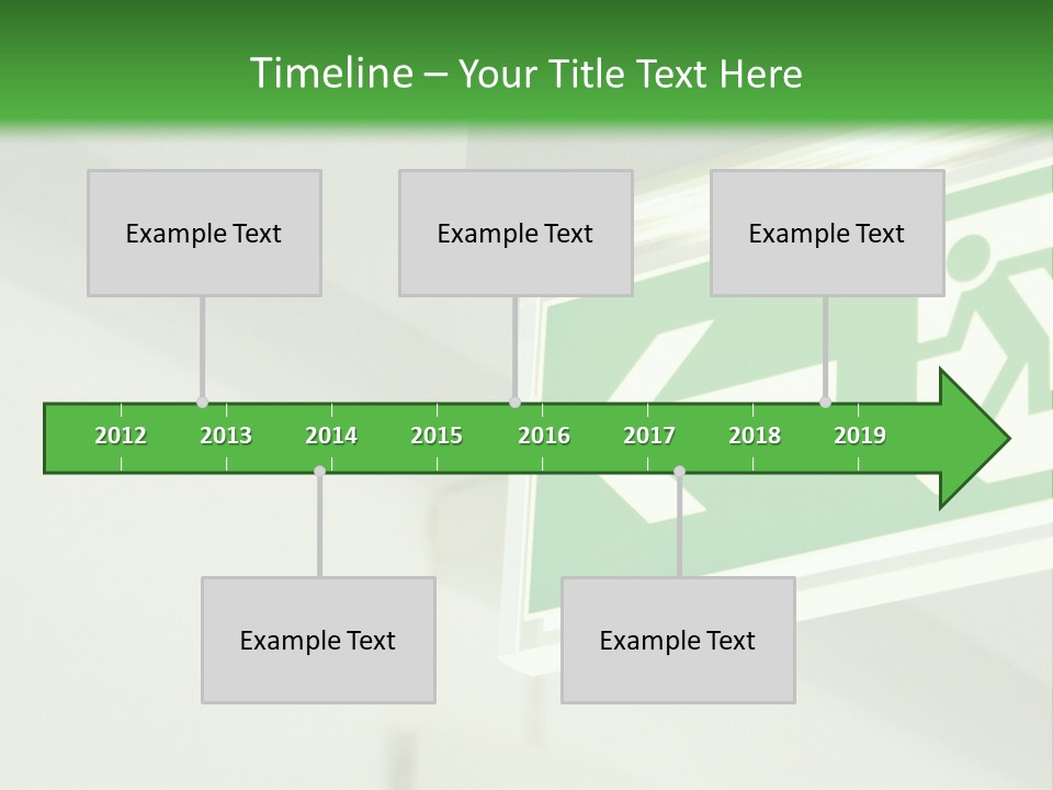 A Green And White Sign Hanging From A Ceiling PowerPoint Template
