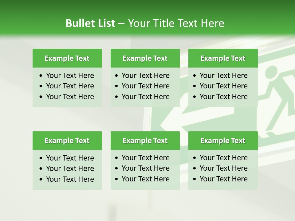 A Green And White Sign Hanging From A Ceiling PowerPoint Template